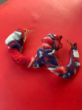 Tricolor Wrapped Hoop Earrings - Red, Blue & White